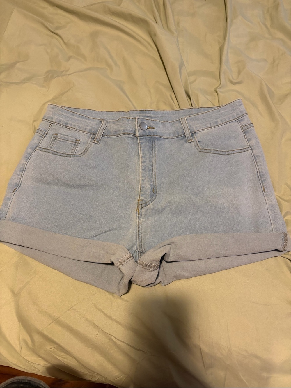 SHEIN Pale Blue Rolled Hem Denim Shorts